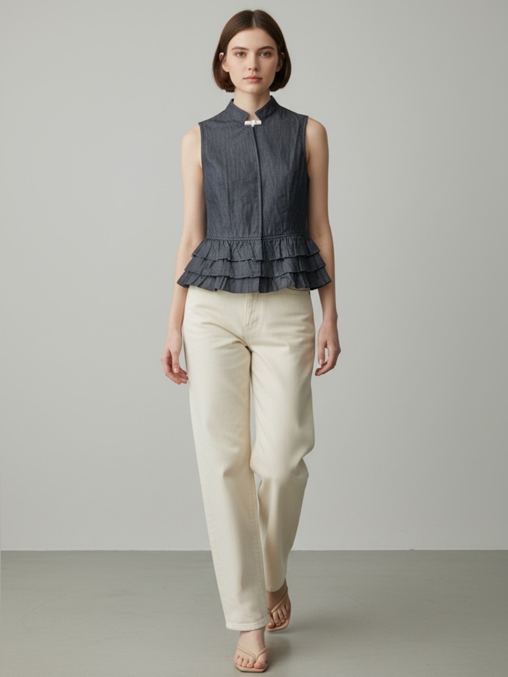 Banana Republic Vest Tailored Ruffle Italian Cotton Sleeveless Blue Size 6 NWT